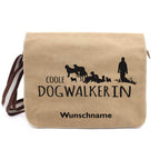 Dogwalkerin - Canvas Schultertasche Messenger mit Namen - Tierisch tolle Geschenke