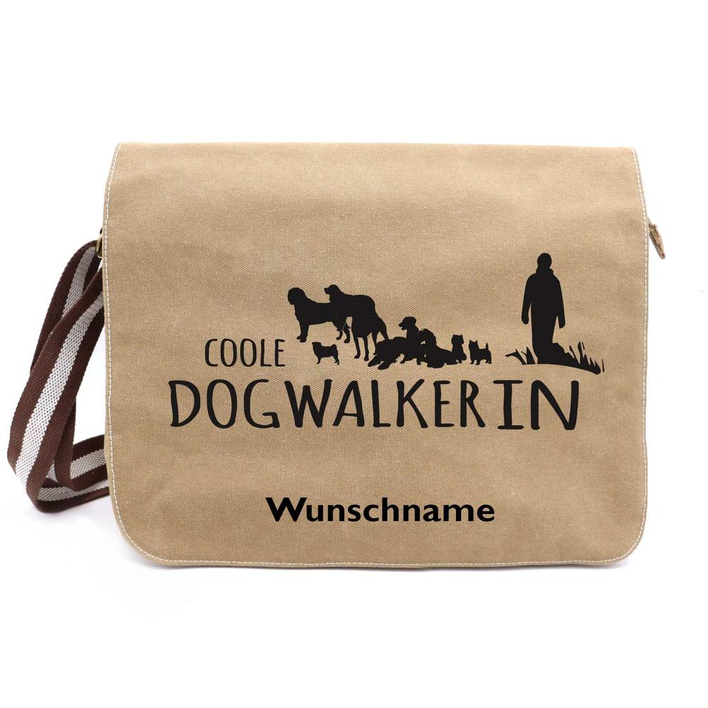 Dogwalkerin - Canvas Schultertasche Messenger mit Namen - Tierisch tolle Geschenke