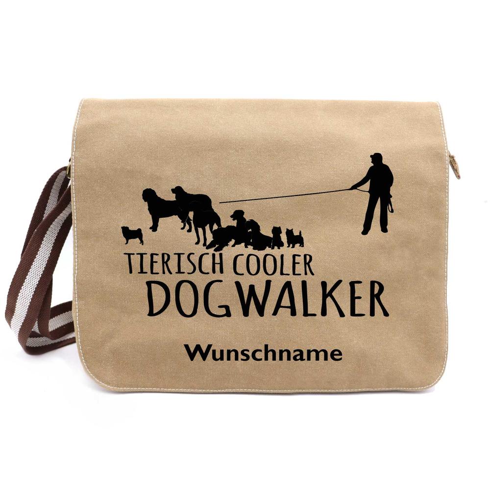Dogwalker 2 - Canvas Schultertasche Messenger mit Namen - Tierisch tolle Geschenke