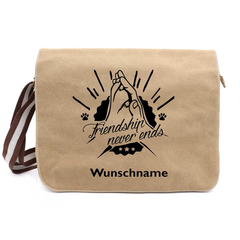 Friendship forever - Canvas Schultertasche Messenger mit Namen - Tierisch tolle Geschenke