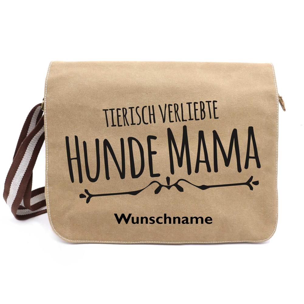 Hundemama - Canvas Schultertasche Messenger mit Namen - Tierisch tolle Geschenke