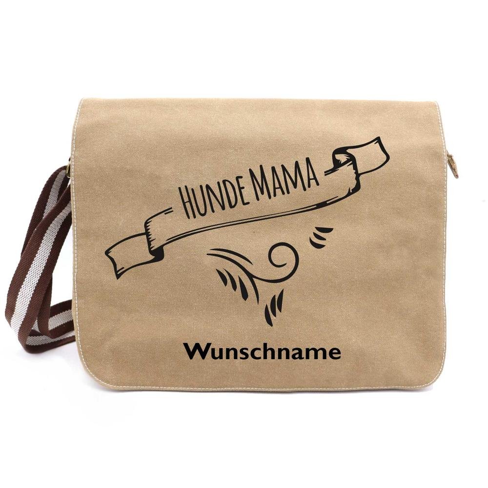 Hundemama 2 - Canvas Schultertasche Messenger mit Namen - Tierisch tolle Geschenke