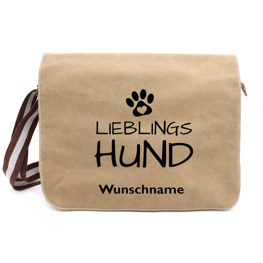 Lieblingshund - Canvas Schultertasche Messenger mit Namen