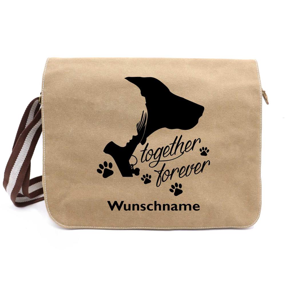 Together forever - Canvas Schultertasche Messenger mit Namen - Tierisch tolle Geschenke