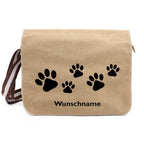 Pfötchen 1 - Canvas Schultertasche Messenger mit Namen - Tierisch tolle Geschenke