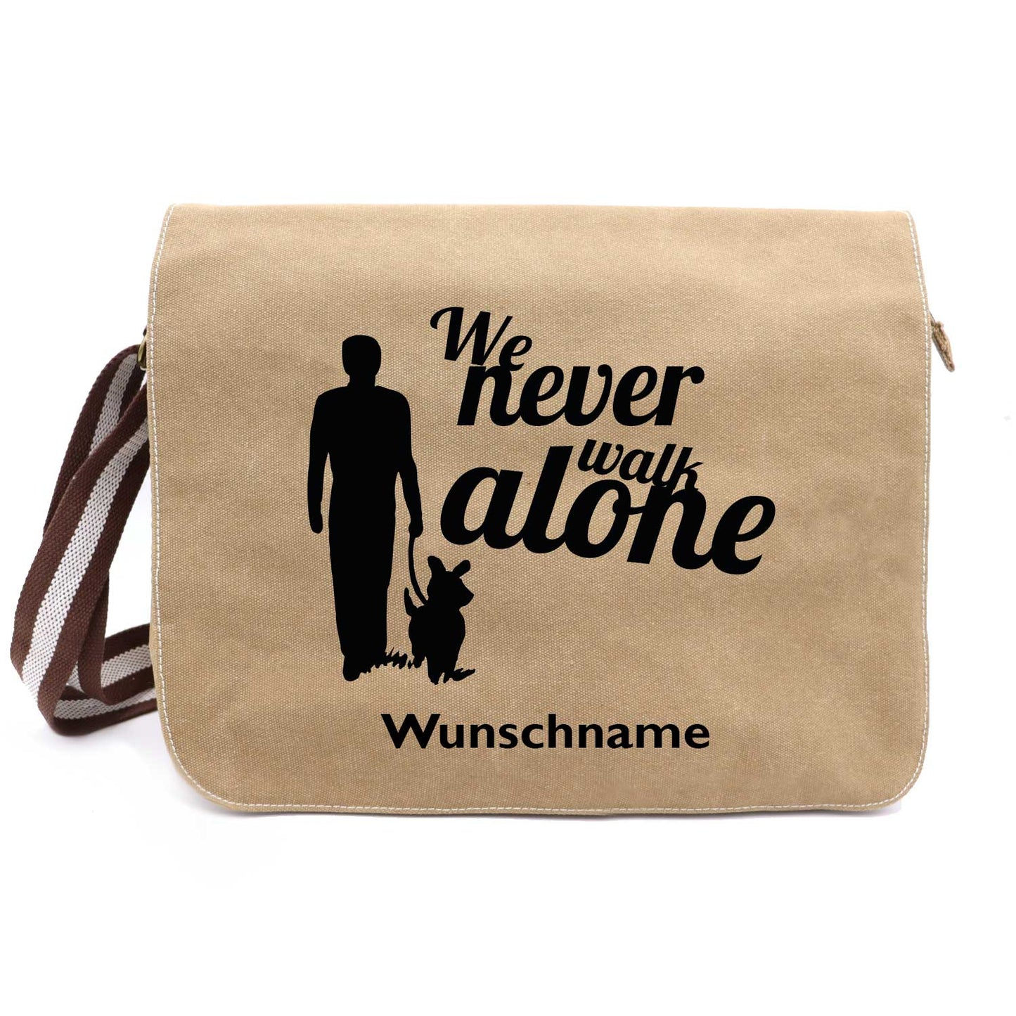 Never walk alone 3 - Canvas Schultertasche Messenger mit Namen