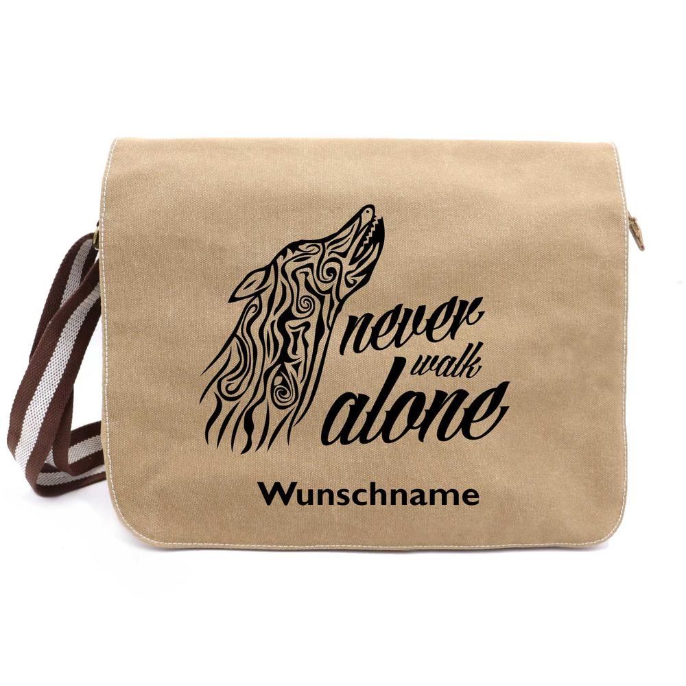 Never walk alone 5 - Canvas Schultertasche Messenger mit Namen - Tierisch tolle Geschenke