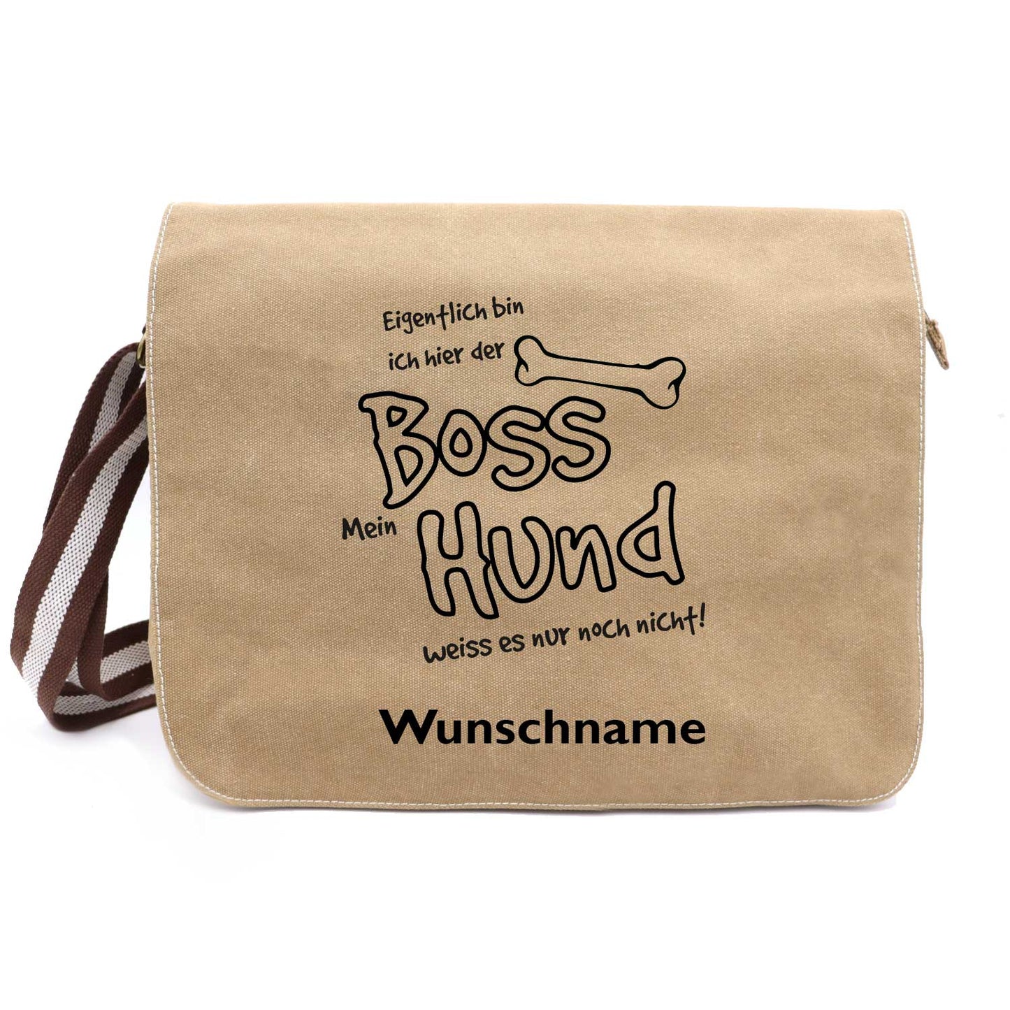 Eigentlich bin ich hier der Boss - Canvas Schultertasche Messenger mit Namen