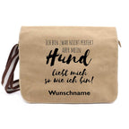 Mein Hund liebt mich - Canvas Schultertasche Messenger mit Namen - Tierisch tolle Geschenke