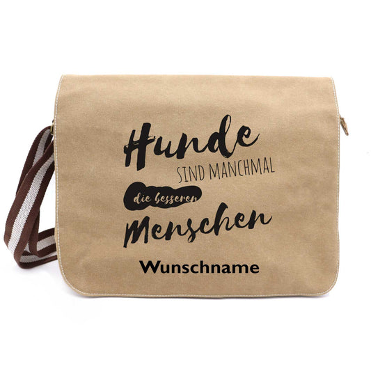 Hunde sind manchmal... - Canvas Schultertasche Messenger mit Namen