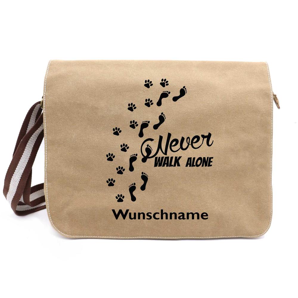 Never walk alone 6 - Canvas Schultertasche Messenger mit Namen - Tierisch tolle Geschenke