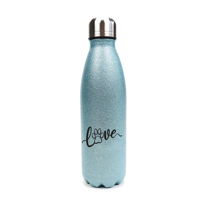 Paw Love - Edelstahl GLITZER Thermosflasche 500 ml mit Namen-Tierisch-tolle Geschenke-Tierisch-tolle-Geschenke