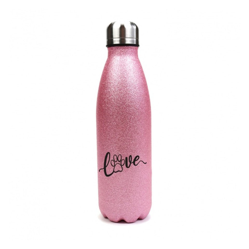 Paw Love - Edelstahl GLITZER Thermosflasche 500 ml mit Namen-Tierisch-tolle Geschenke-Tierisch-tolle-Geschenke