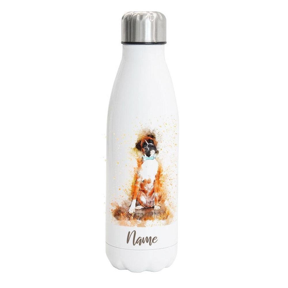Boxer - Edelstahl Thermosflasche 750 ml mit Namen -watercolour-Tierisch-tolle Geschenke-Tierisch-tolle-Geschenke