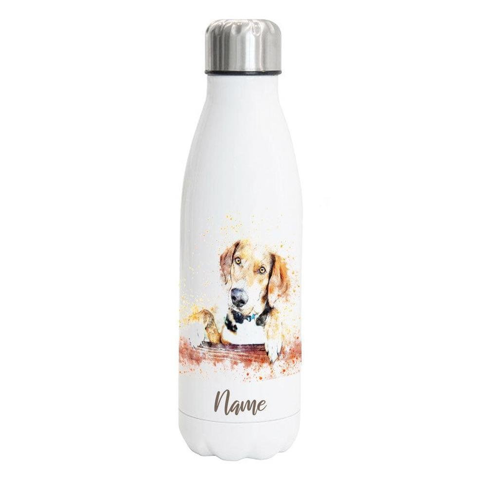 Hundeliebe 2- Edelstahl Thermosflasche 750 ml mit Namen -watercolour-Tierisch-tolle Geschenke-Tierisch-tolle-Geschenke