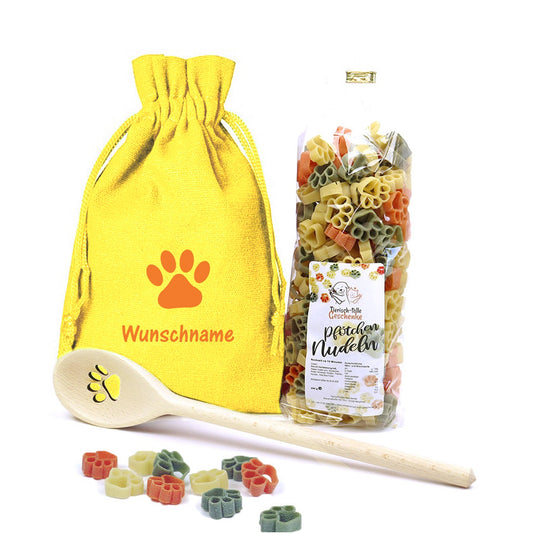 Geschenk-Set Pfötchen Kochlöffel & Pfötchen Nudeln - gelb