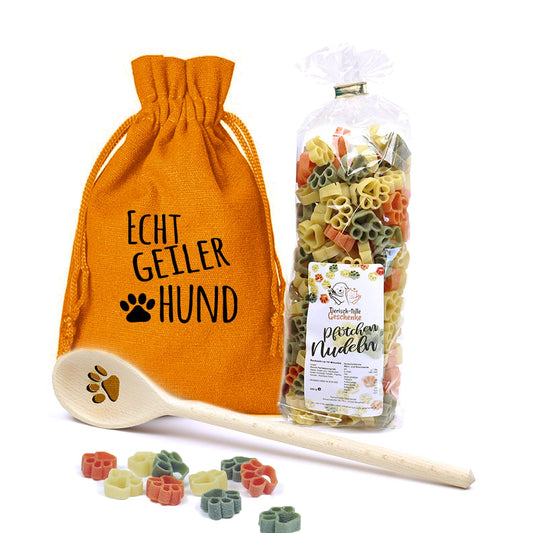 Geschenk-Set Pfötchen Kochlöffel & Pfötchen Nudeln -  Echt geiler Hund