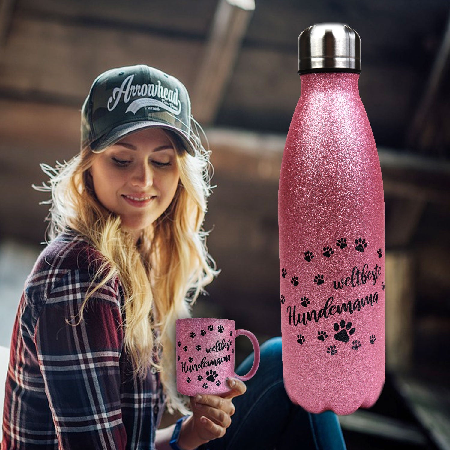 Paw Love - Edelstahl GLITZER Thermosflasche 500 ml mit Namen-Tierisch-tolle Geschenke-Tierisch-tolle-Geschenke