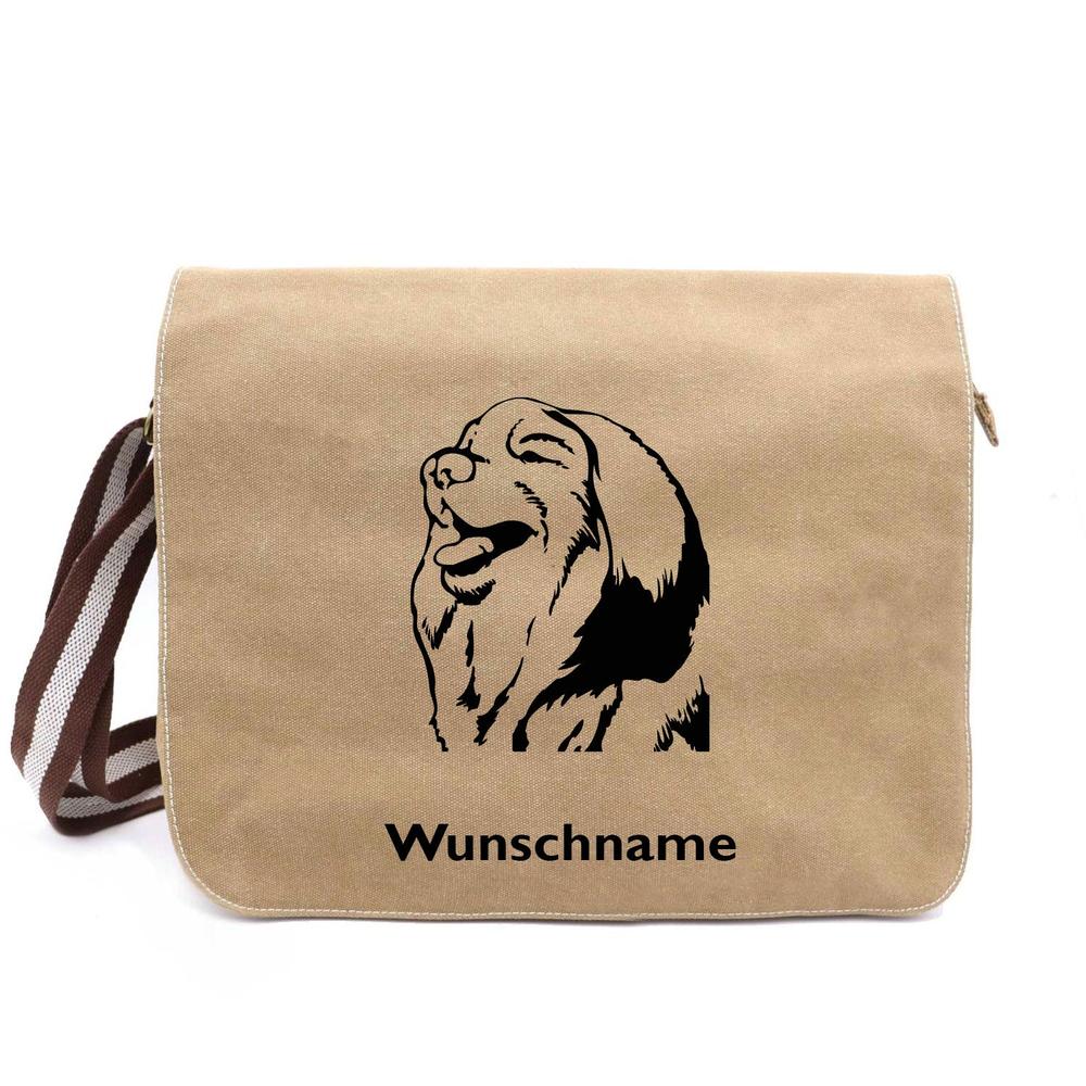 Leonberger Neu - Canvas Schultertasche Messenger mit Namen - Tierisch tolle Geschenke