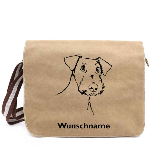 Airedale Terrier 3 - Canvas Schultertasche Messenger mit Namen