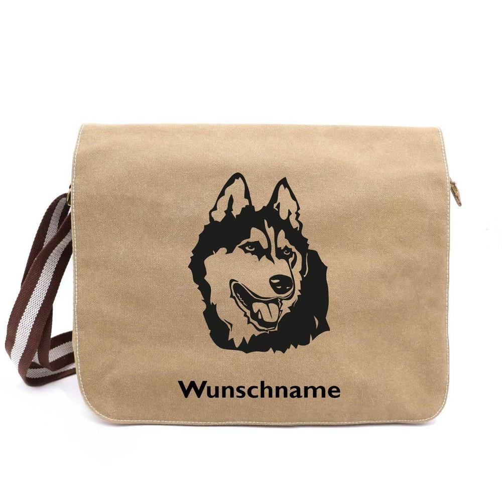 Alaskan Malamute 1 - Canvas Schultertasche Messenger mit Namen - Tierisch tolle Geschenke