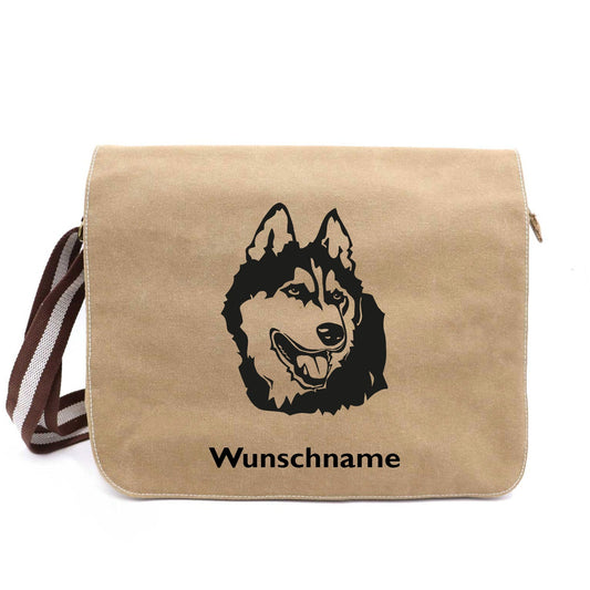 Alaskan Malamute 1 - Canvas Schultertasche Messenger mit Namen