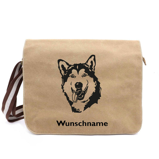 Alaskan Malamute - Canvas Schultertasche Messenger mit Namen