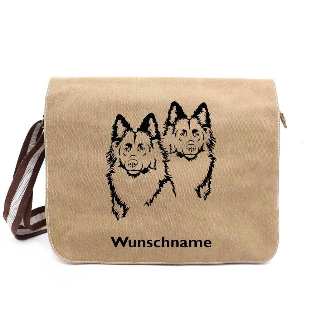 Altdeutscher Schäferhund 2 Köpfe - Canvas Schultertasche Messenger mit Namen - Tierisch tolle Geschenke