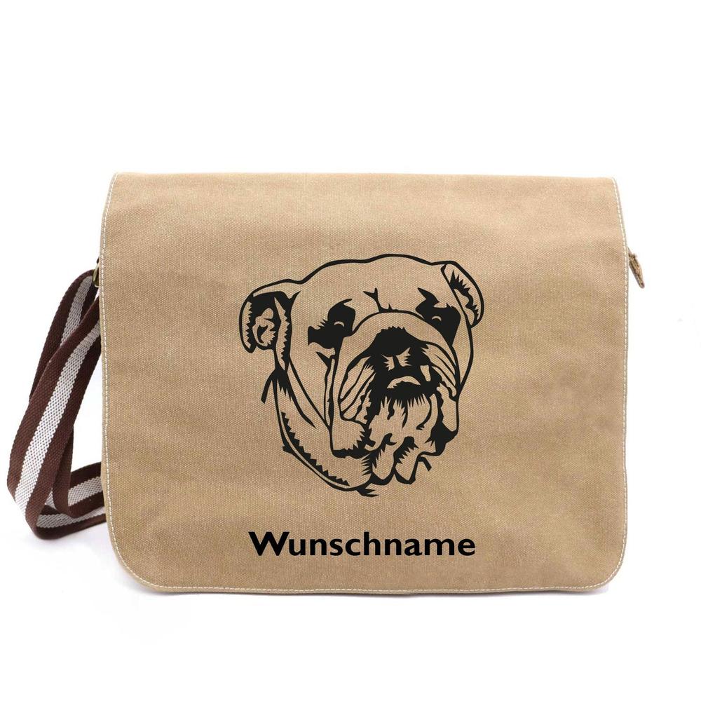 American Bulldog - Canvas Schultertasche Messenger mit Namen - Tierisch tolle Geschenke