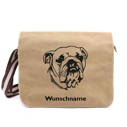 American Bulldog - Canvas Schultertasche Messenger mit Namen