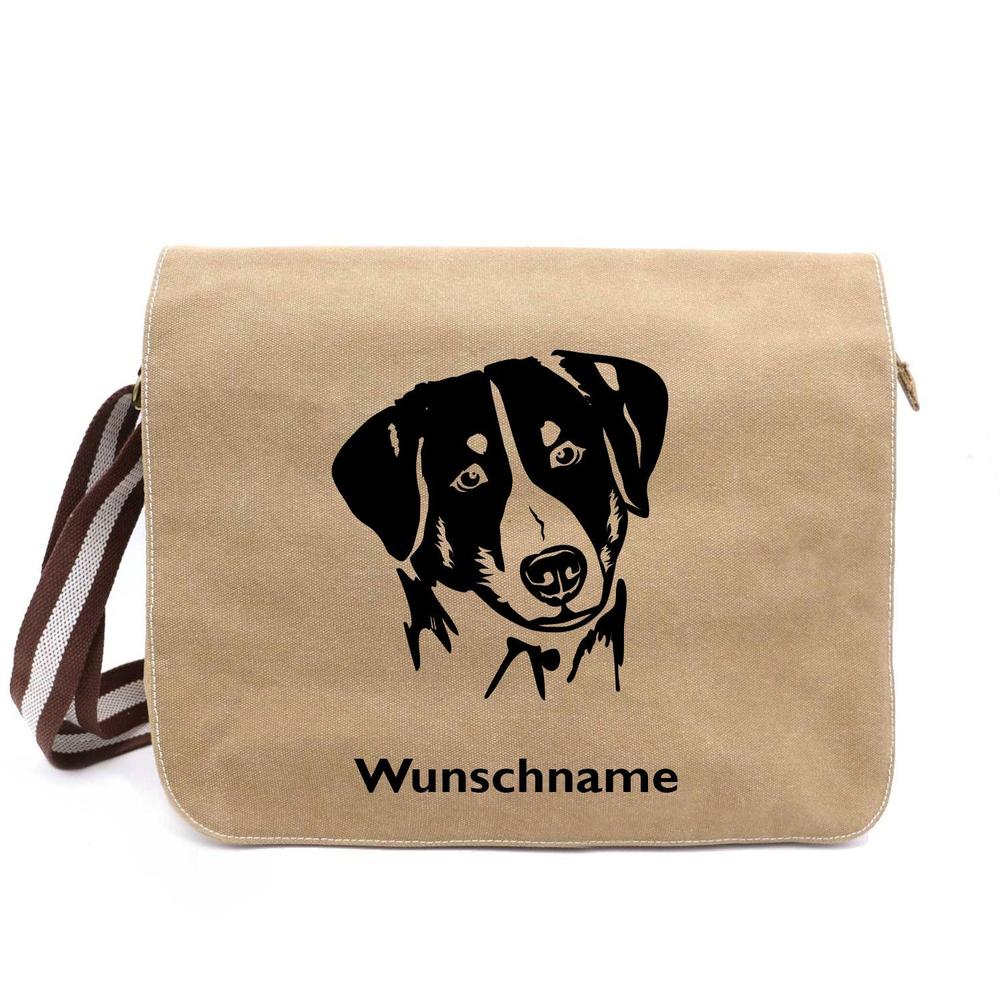 Appenzeller Sennenhund 2 - Canvas Schultertasche Messenger mit Namen - Tierisch tolle Geschenke