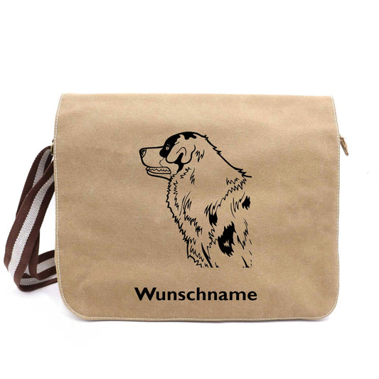 Australian Shepherd 2 - Canvas Schultertasche Messenger mit Namen