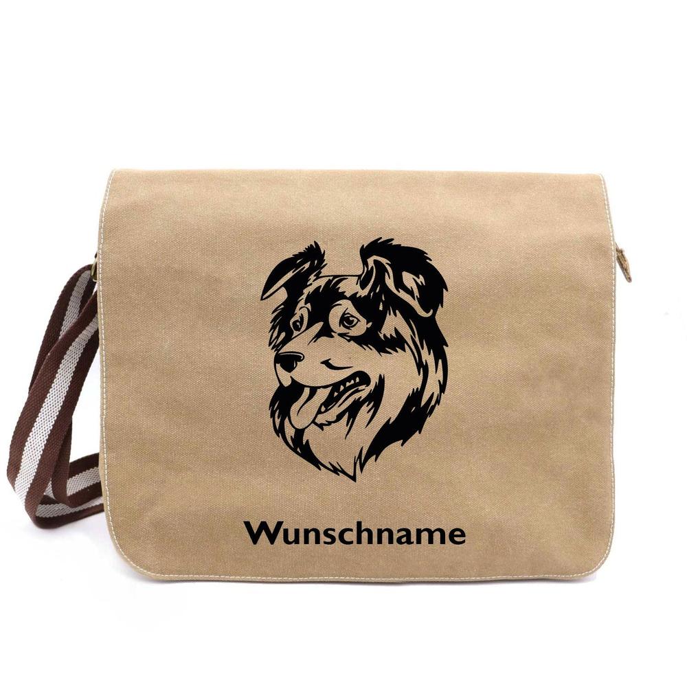 Australian Shepherd 3 - Canvas Schultertasche Messenger mit Namen - Tierisch tolle Geschenke