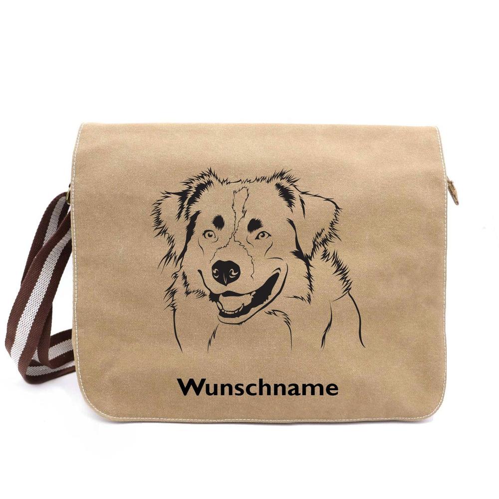 Australian Shepherd - Canvas Schultertasche Messenger mit Namen - Tierisch tolle Geschenke