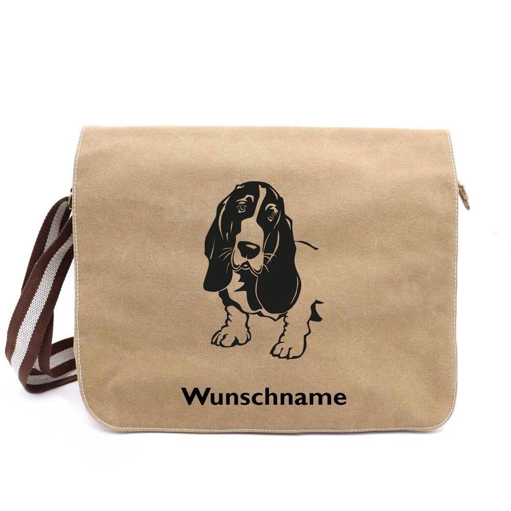 Basset Hound 1 - Canvas Schultertasche Messenger mit Namen - Tierisch tolle Geschenke