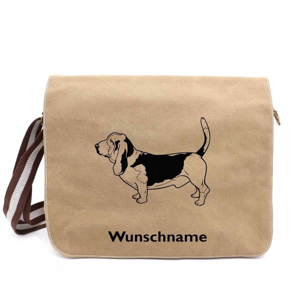 Basset Hound 2 - Canvas Schultertasche Messenger mit Namen - Tierisch tolle Geschenke