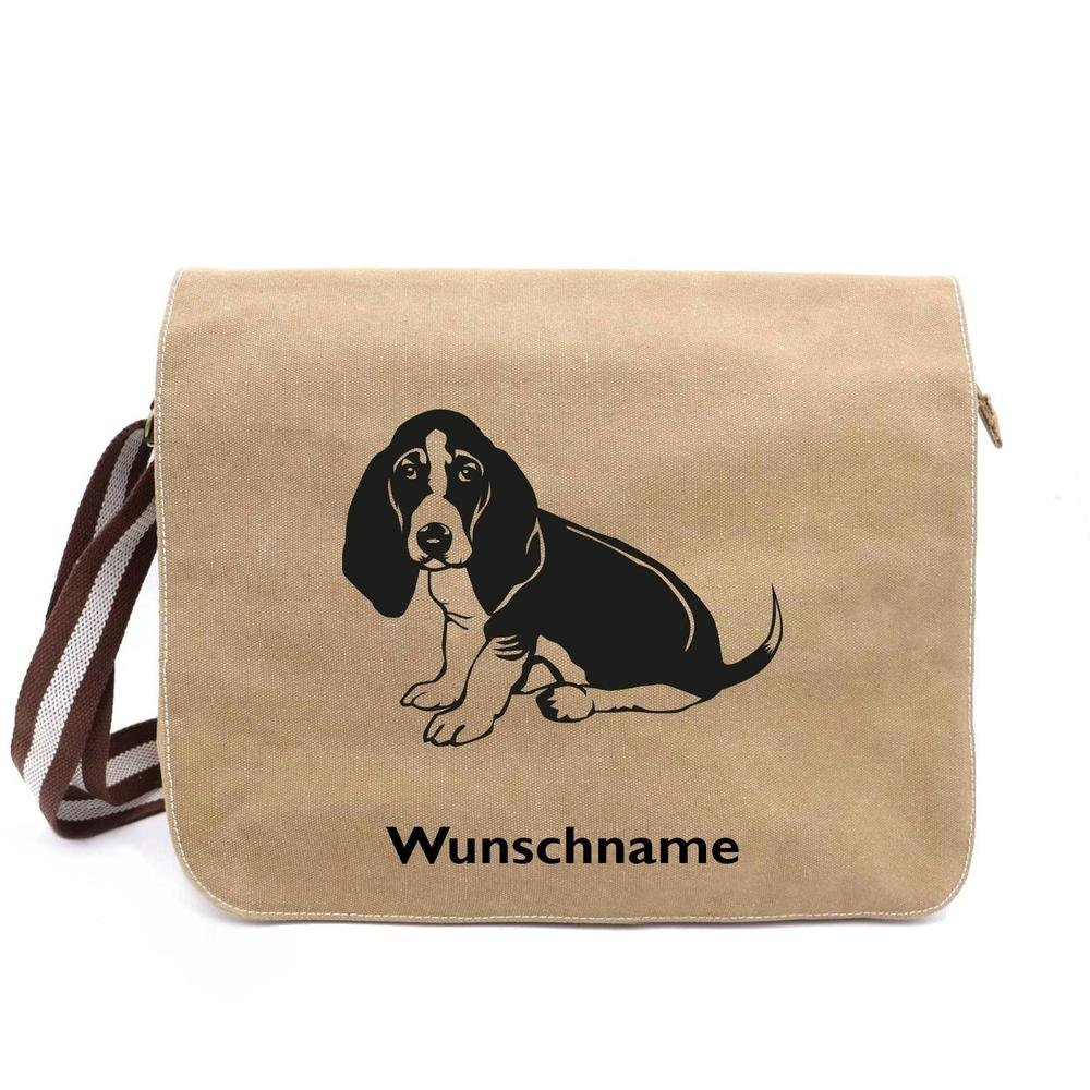 Basset Hound 3 - Canvas Schultertasche Messenger mit Namen - Tierisch tolle Geschenke