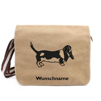 Basset Hound 4 - Canvas Schultertasche Messenger mit Namen