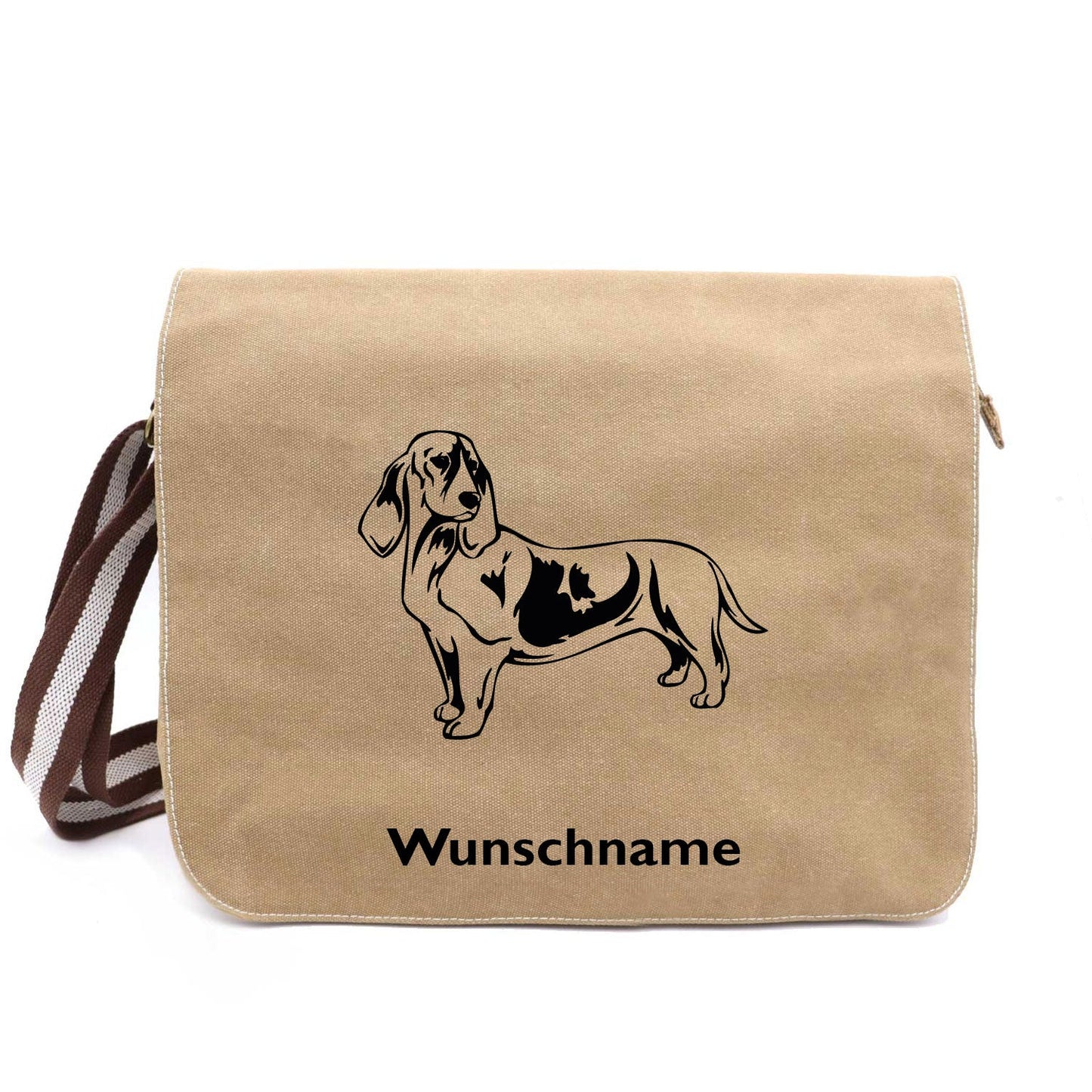 Basset Hound 5 - Canvas Schultertasche Messenger mit Namen