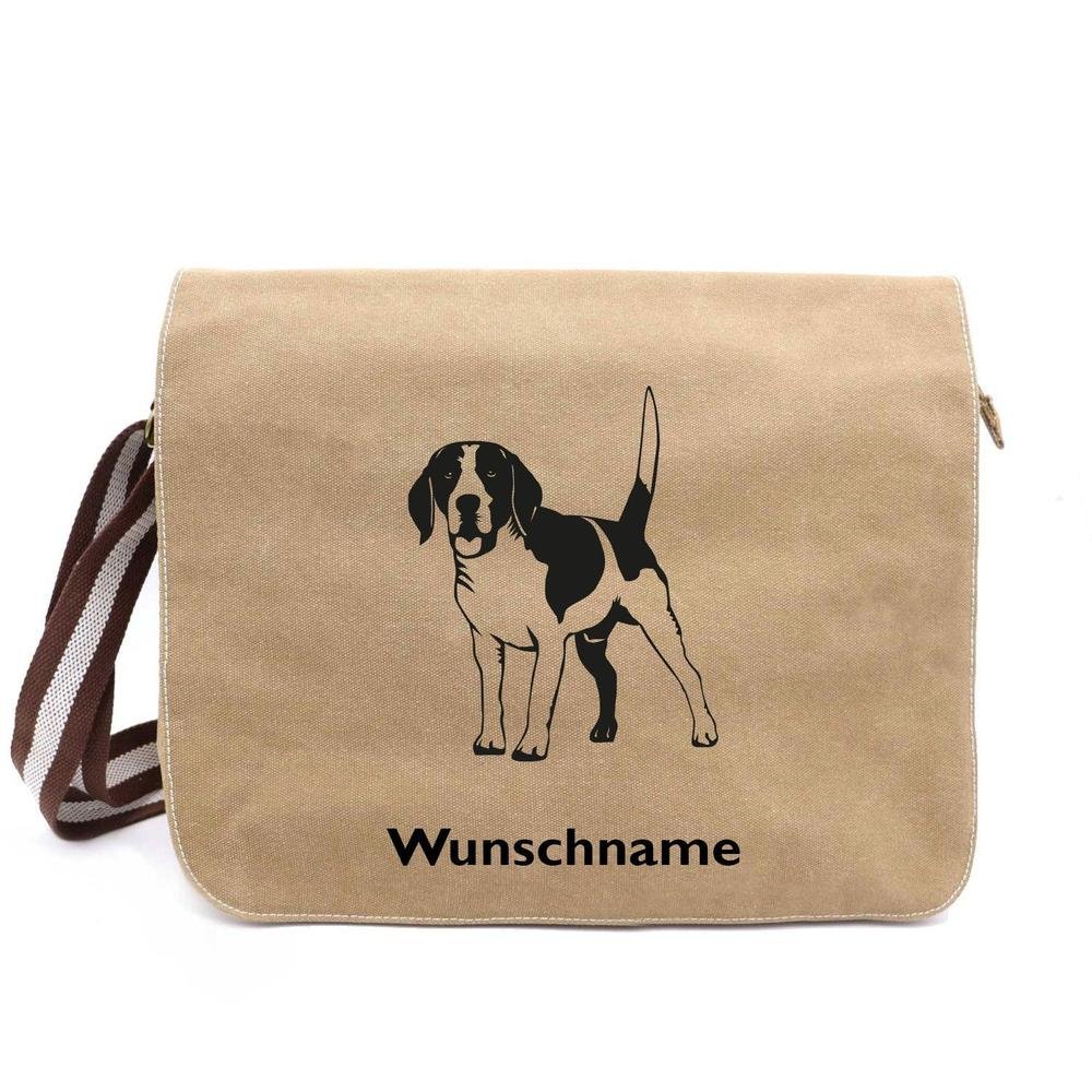 Beagle 1 - Canvas Schultertasche Messenger mit Namen - Tierisch tolle Geschenke