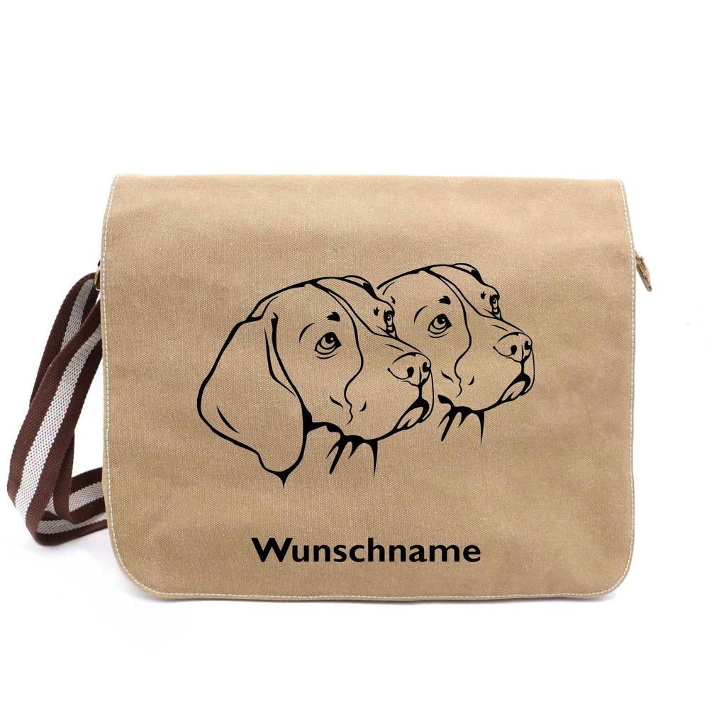 Beagle 2 Köpfe - Canvas Schultertasche Messenger mit Namen - Tierisch tolle Geschenke