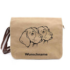 Beagle 2 Köpfe - Canvas Schultertasche Messenger mit Namen - Tierisch tolle Geschenke