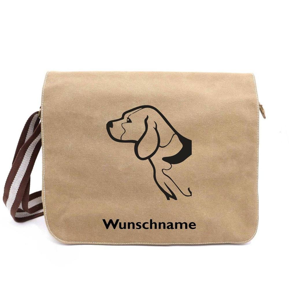 Beagle 2 - Canvas Schultertasche Messenger mit Namen - Tierisch tolle Geschenke
