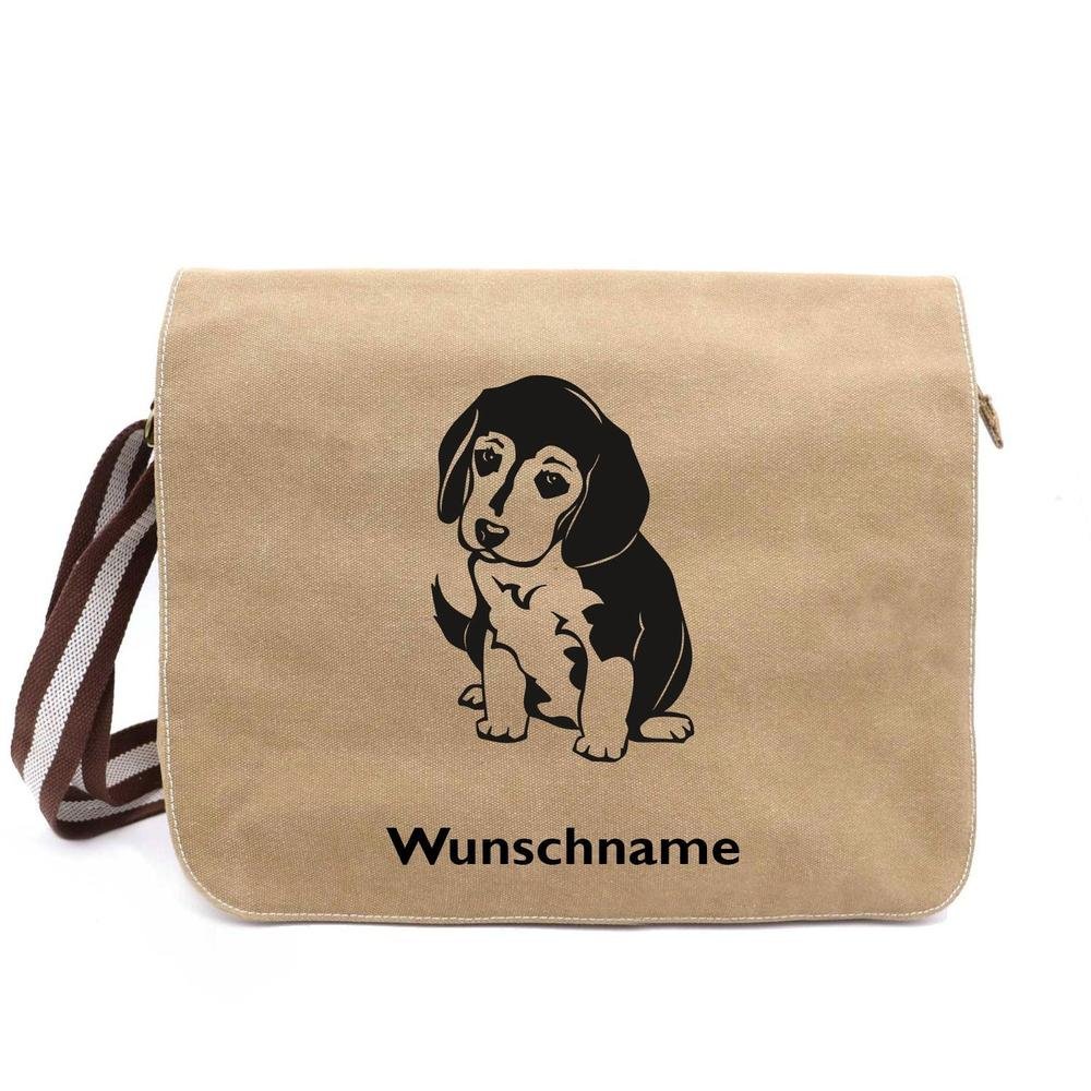 Beagle 3 - Canvas Schultertasche Messenger mit Namen - Tierisch tolle Geschenke