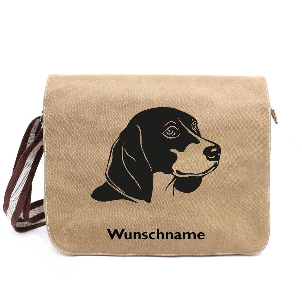 Beagle 4 - Canvas Schultertasche Messenger mit Namen - Tierisch tolle Geschenke