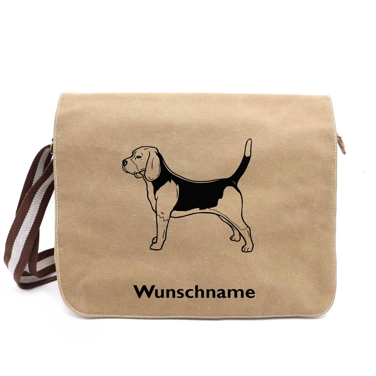 Beagle stehend - Canvas Schultertasche Messenger mit Namen