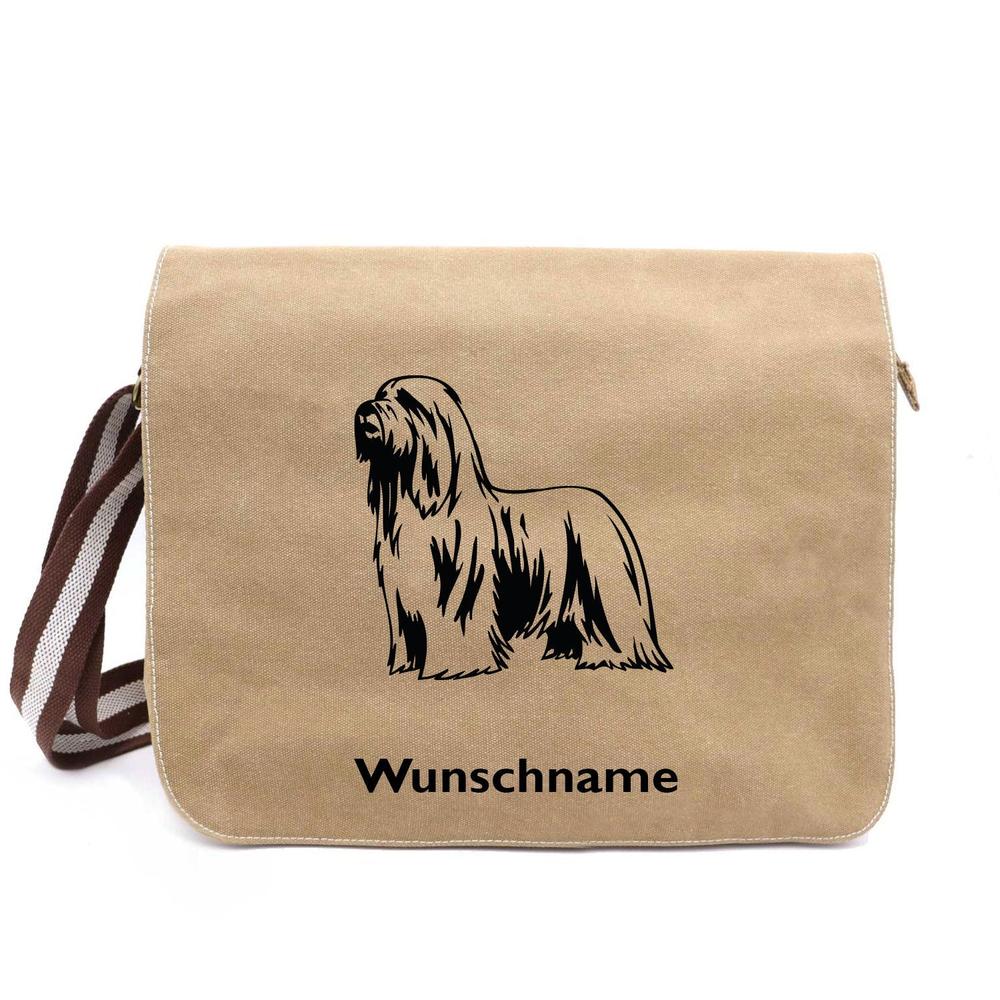 Bearded Collie - Canvas Schultertasche Messenger mit Namen - Tierisch tolle Geschenke