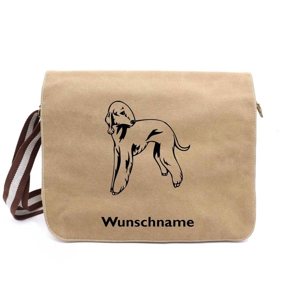 Bedlington Terrier - Canvas Schultertasche Messenger mit Namen - Tierisch tolle Geschenke