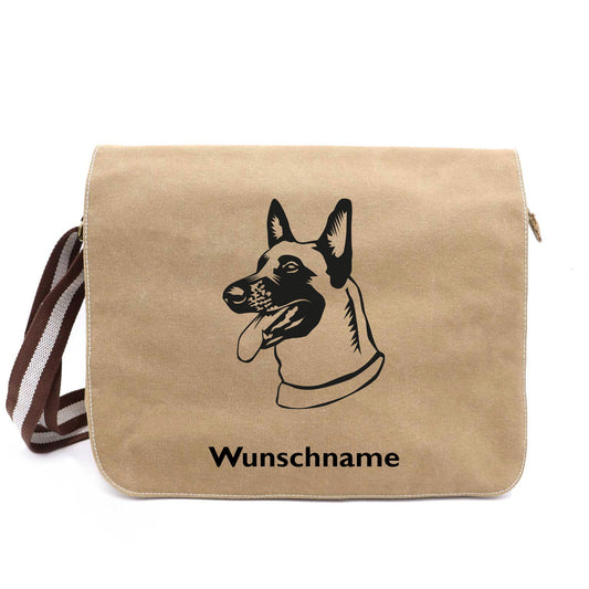 Belgischer Schäferhund Malinois 1 - Canvas Schultertasche Messenger mit Namen