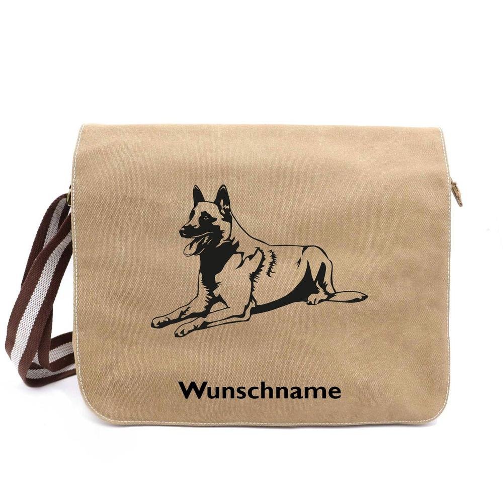 Belgischer Schäferhund Malinois 2 - Canvas Schultertasche Messenger mit Namen - Tierisch tolle Geschenke